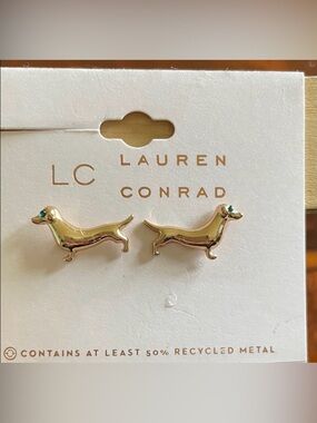 Lauren Conrad Gold Dachshund Stud Earrings with Green Accent